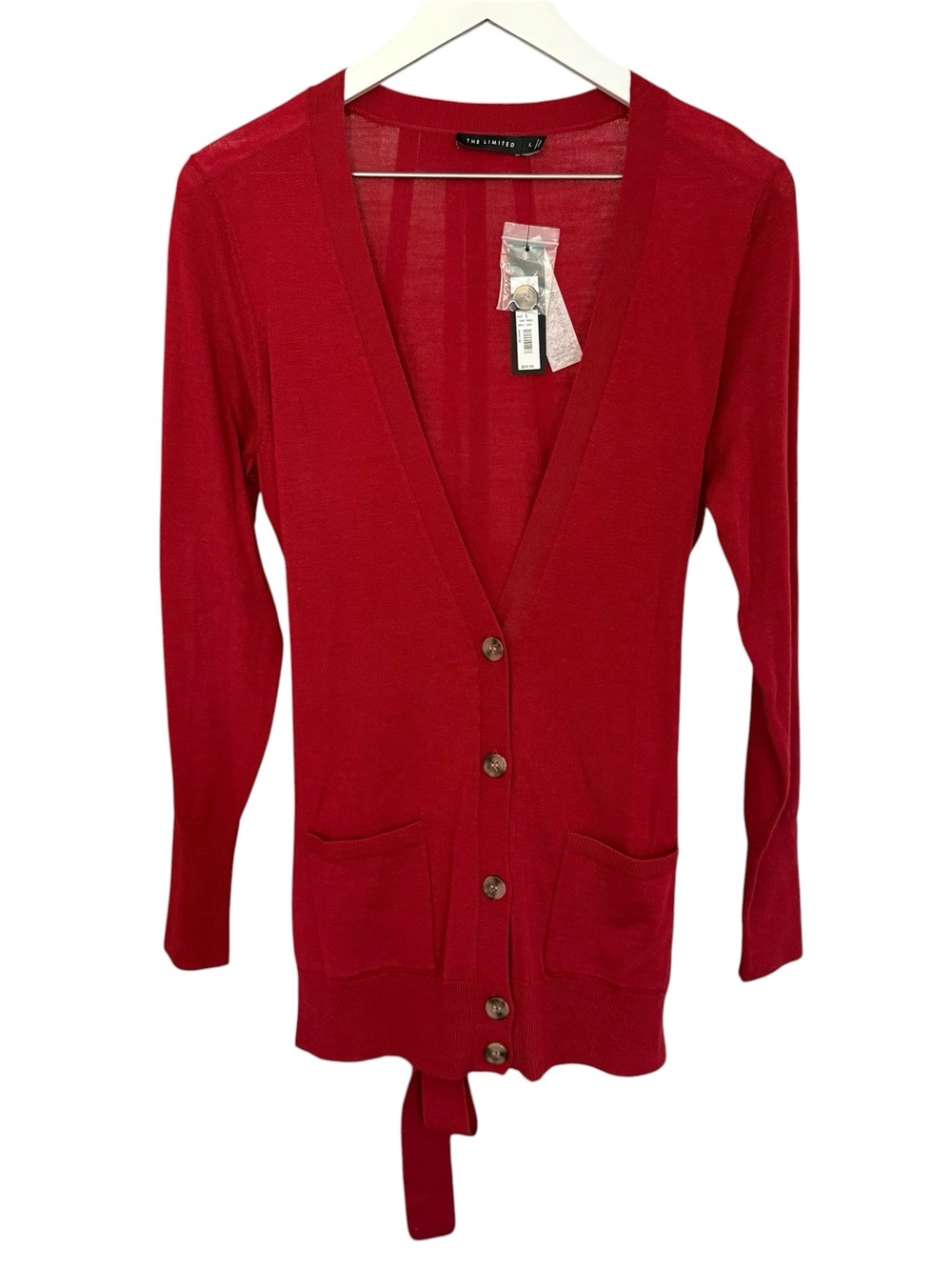 NWT The Limited 100% Merino Wool Women’s Belted Button Front Red Cardigan Large